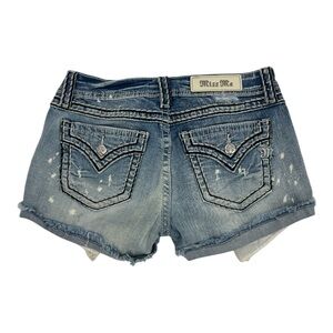 Miss Me embellished flap pockets contrast stitching distressed frayed Jean Short